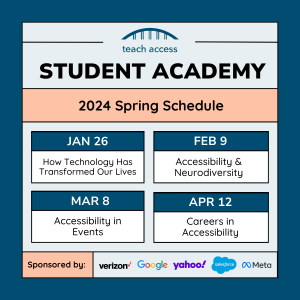 Student Academy: 2024 Spring Schedule; Jan 26, Feb 9, March 8, and April 12.