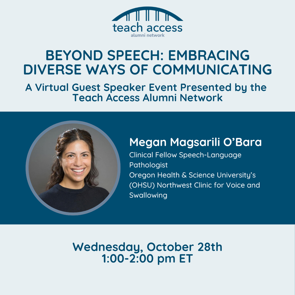 Event flyer for “Beyond Speech: Embracing Diverse Ways of Communicating,” featuring guest speaker Megan Magasrili O’Bara and Zoom registration details.